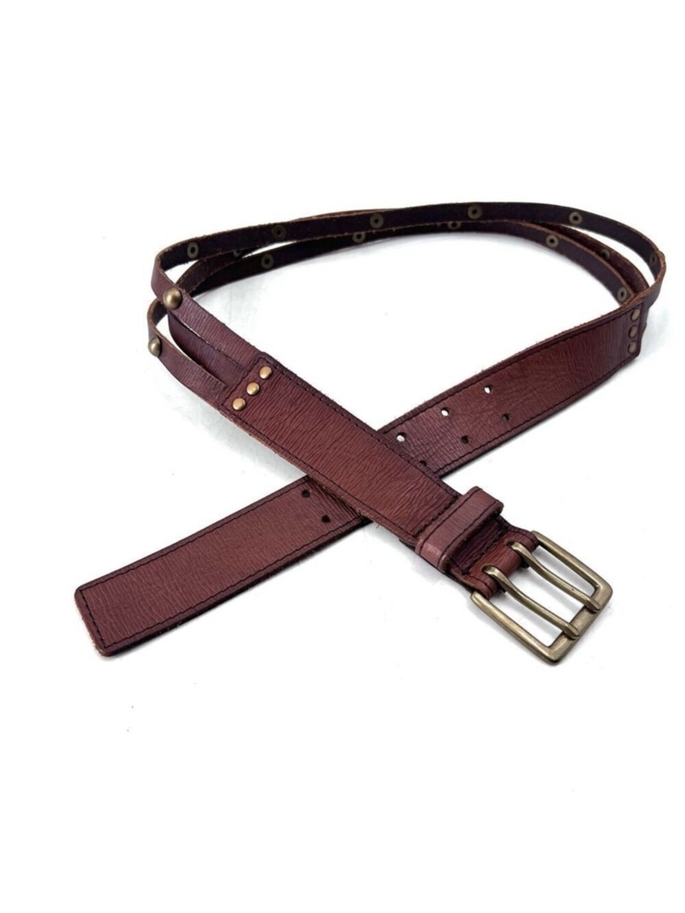 Vintage GAP Brown Leather 1.25" Wide Boho Studded Belt Womens Small